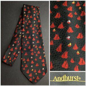 Andhurst Vintage Men's Tie With Red & Yellow Sailboat Pattern Nautical Dad Grand